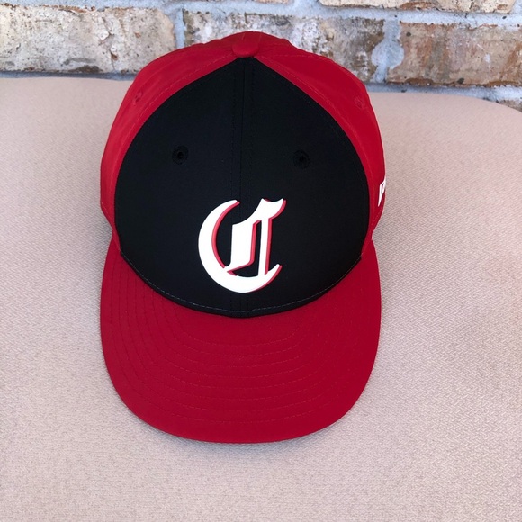 New Era 59fifty Red Black White Cincinnati Red Baseball Fitted Cap Hat 7 3/8 - Picture 2 of 12